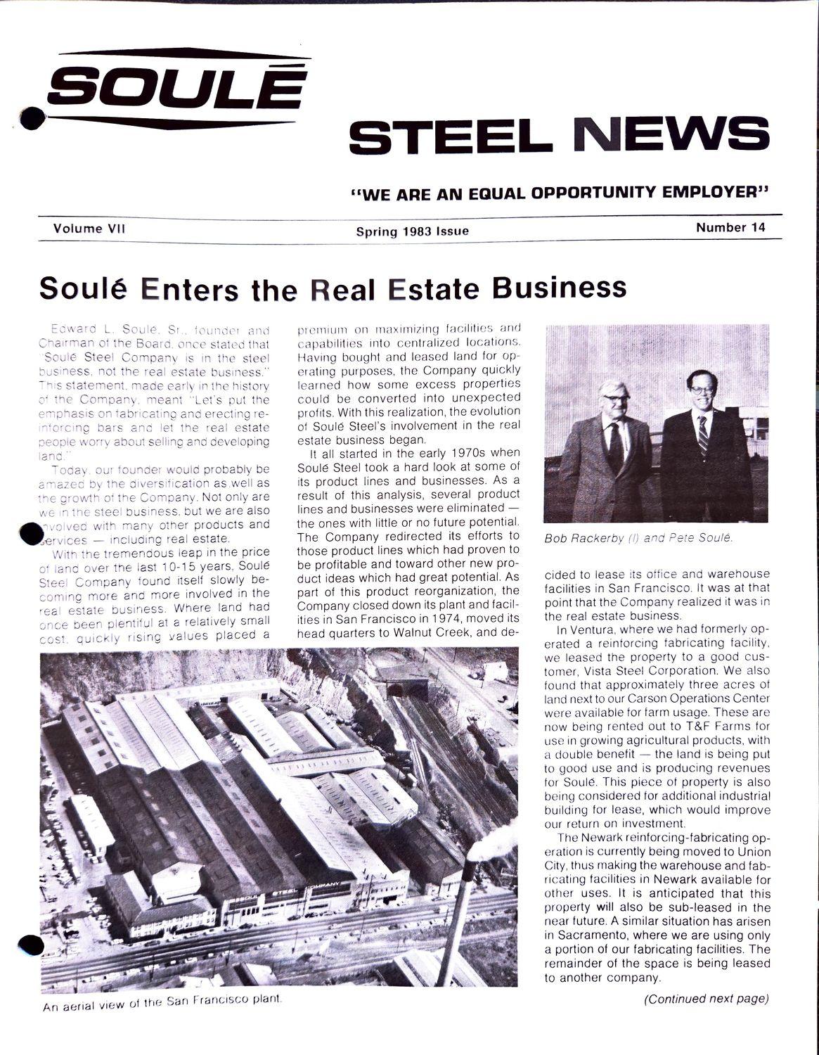 A newsletter cover with a headline and an aerial view of an industrial plant.